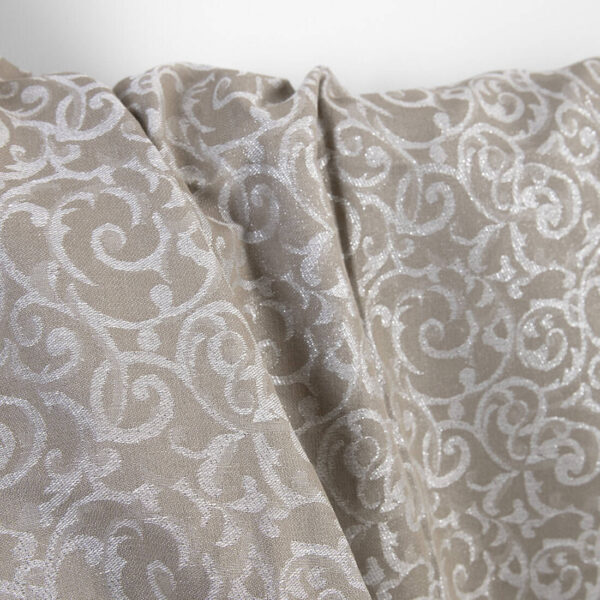 Tissu en lin et coton jacquard beige et blanc lurex argenté – Image 3