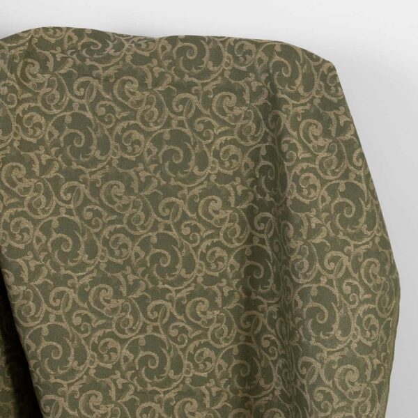 Tissu en lin et coton jacquard vert et naturel lurex doré