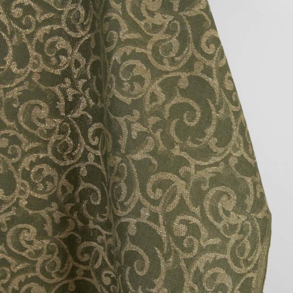 Tissu en lin et coton jacquard vert et naturel lurex doré – Image 2
