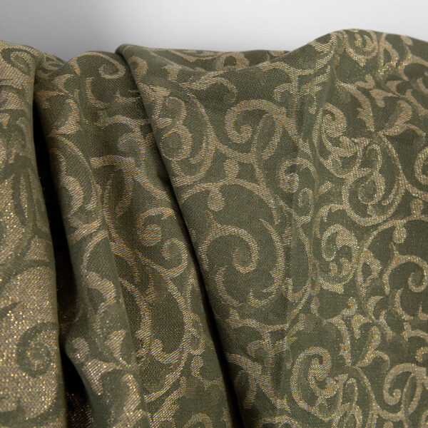 Tissu en lin et coton jacquard vert et naturel lurex doré – Image 3