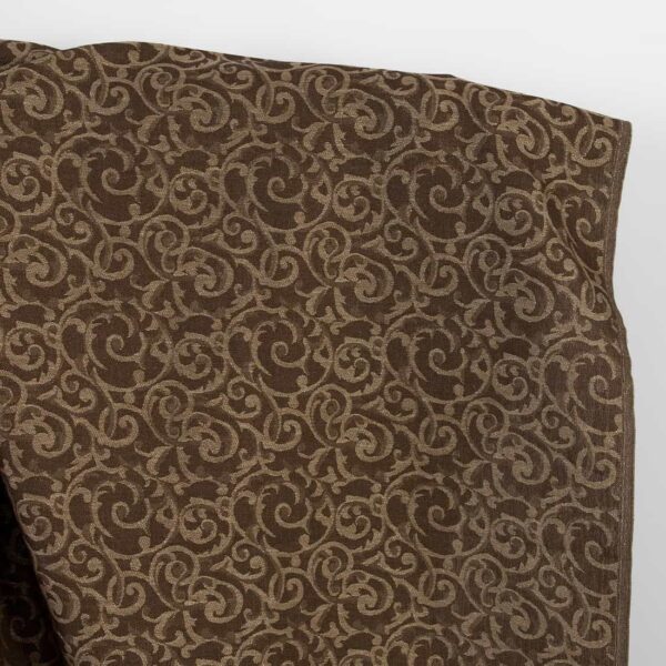 Tissu en lin et coton jacquard marron et naturel lurex doré