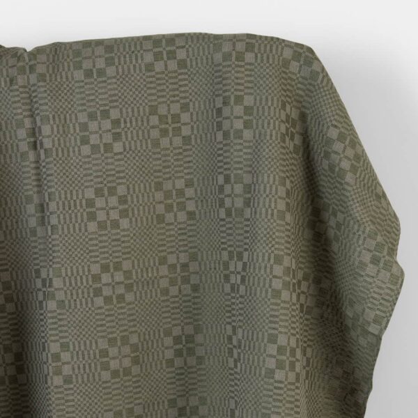 Tissu de lin et de coton à carreaux verts et beiges en sergé