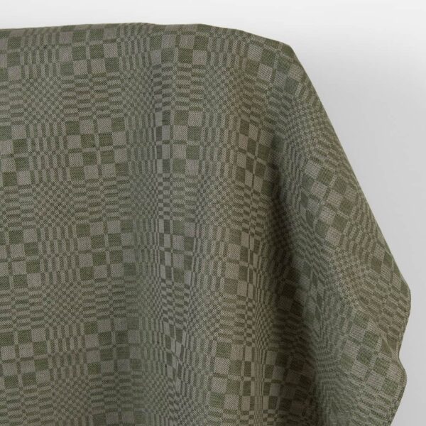 Tissu de lin et de coton à carreaux verts et beiges en sergé – Image 2