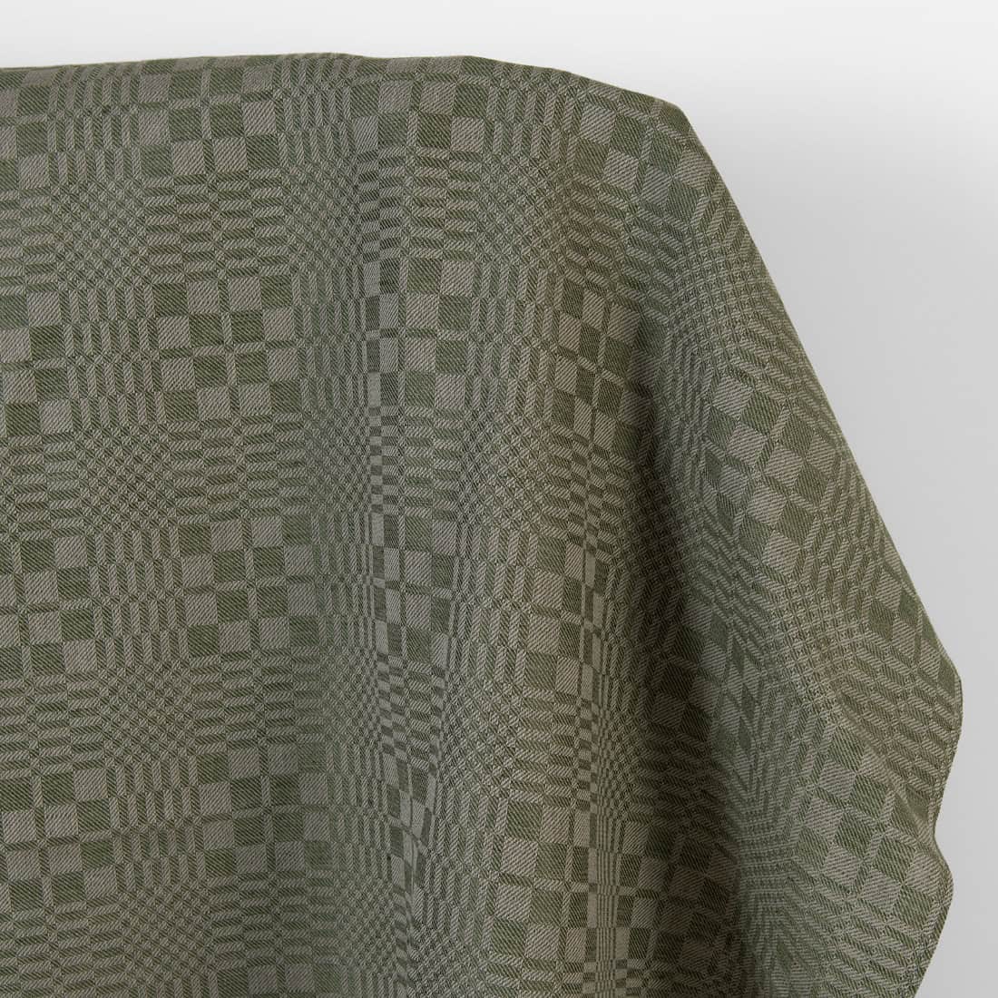 Tissu de lin et de coton à carreaux verts et beiges en sergé 2 Tissu de lin et de coton à carreaux verts et beiges en sergé – Image 2