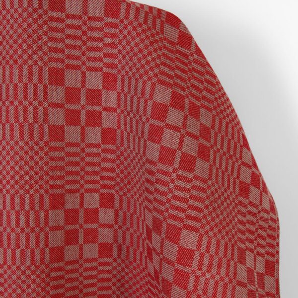 Tissu de lin et de coton à carreaux rouges et beiges en sergé – Image 2