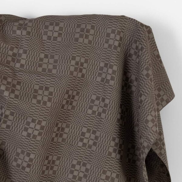 Tissu en lin et coton à carreaux en sergé marron foncé et beige