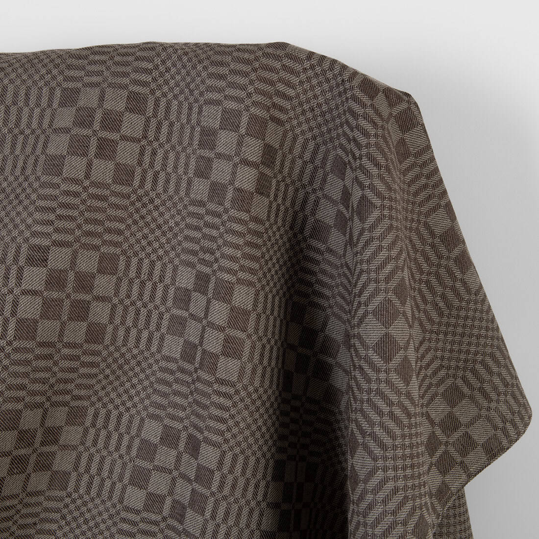 Tissu en lin et coton à carreaux en sergé marron foncé et beige 2 Tissu en lin et coton à carreaux en sergé marron foncé et beige – Image 2
