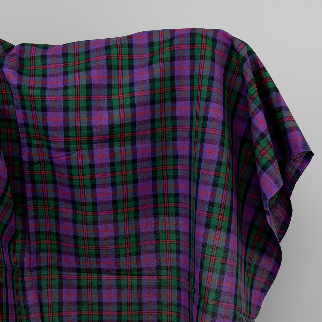 Purple and green linen cotton fabric