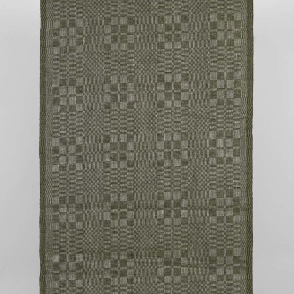 Tissu de lin étroit à carreaux verts et naturels en sergé