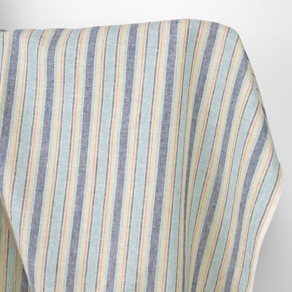 Tissu de lin vanille à rayures bleues