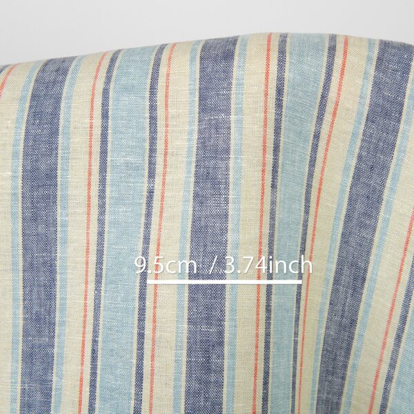 Tissu de lin vanille à rayures bleues – Image 3