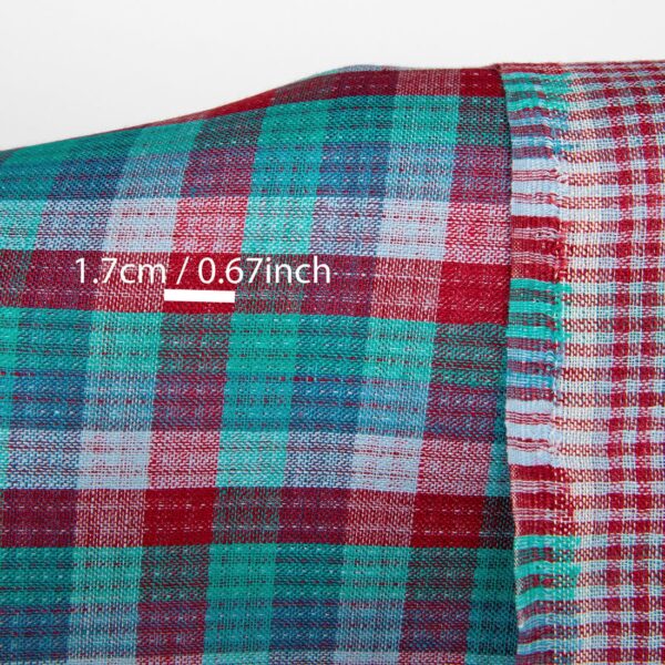 Tissu de lin à carreaux double face rouge vert bleu – Image 4