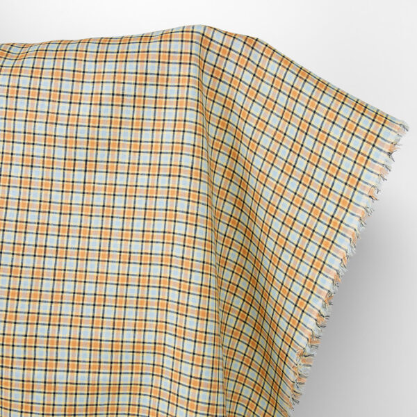 Tissu de lin à carreaux orange et bleu pâle