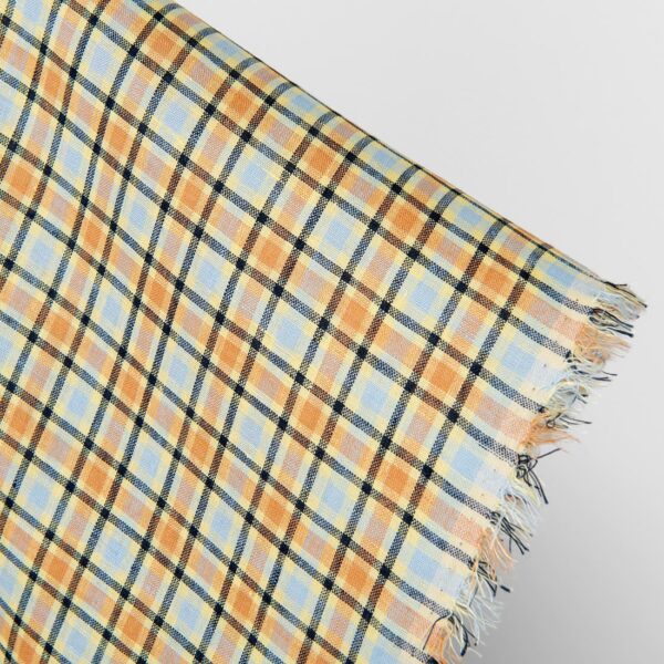 Tissu de lin à carreaux orange et bleu pâle – Image 2