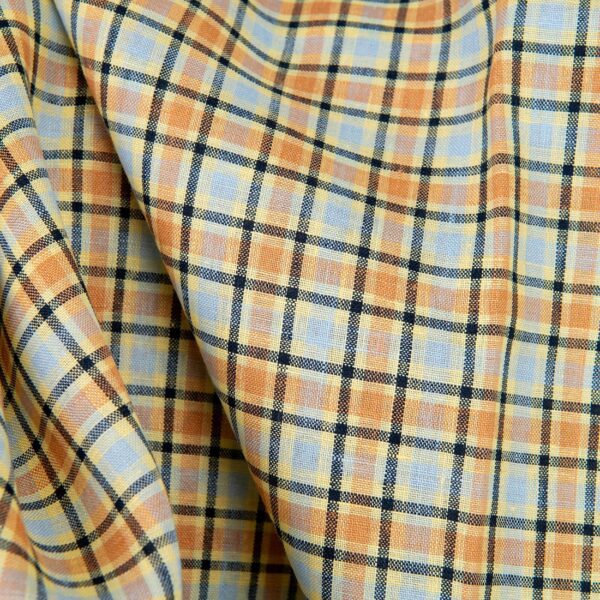 Tissu de lin à carreaux orange et bleu pâle – Image 4