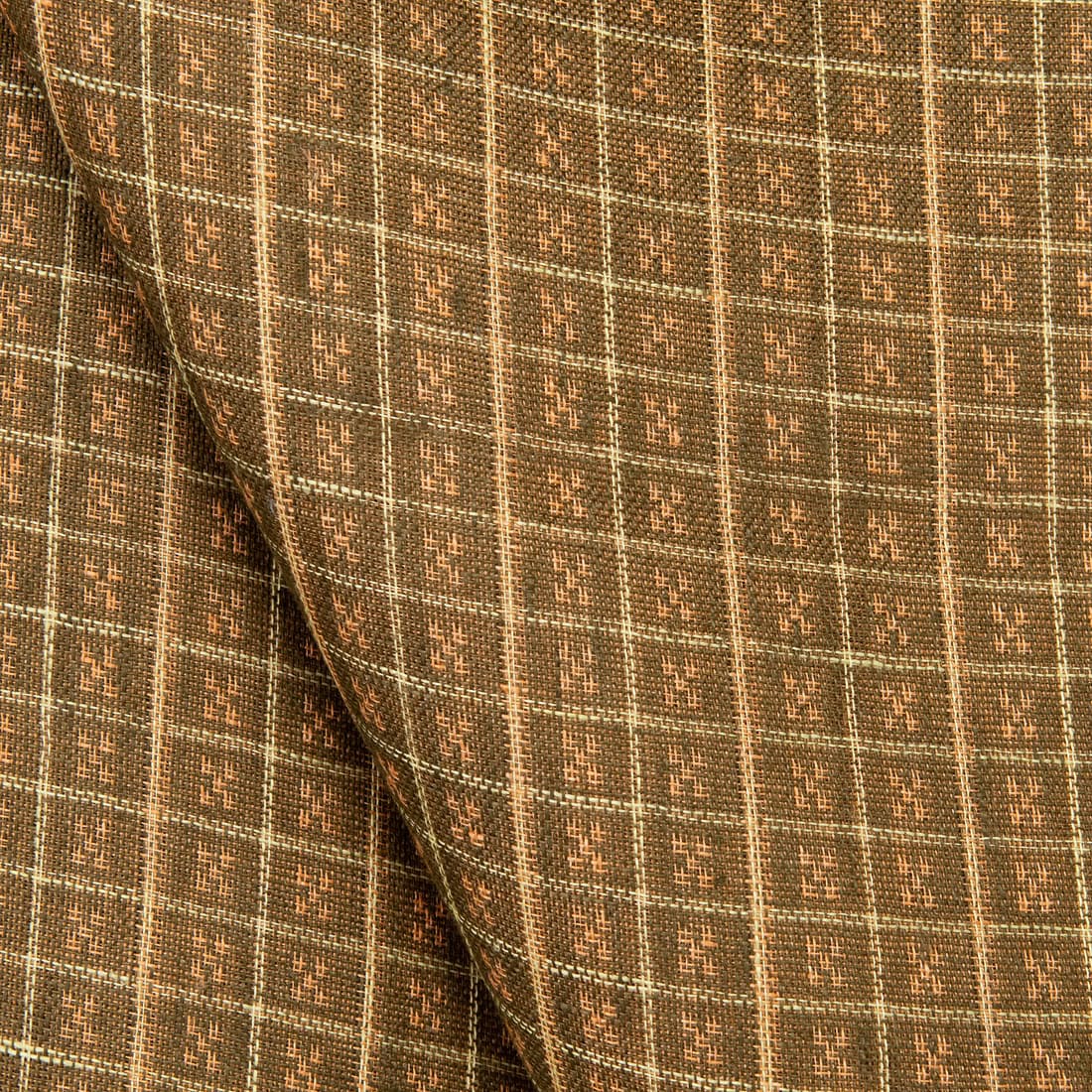 Tissu de lin à double face à carreaux marron et argile 5 Tissu de lin à double face à carreaux marron et argile – Image 5