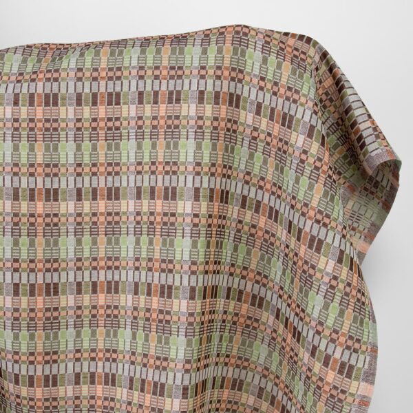 Tissu en lin et coton à carreaux multicolores marron vert