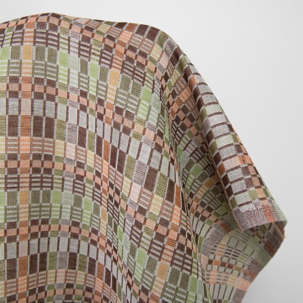 Tissu en lin et coton à carreaux multicolores marron vert – Image 2