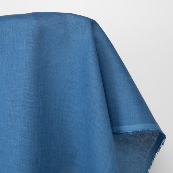 Tissu de lin uni bleu moyen – Image 2