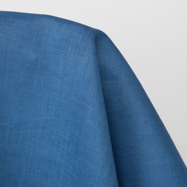 Tissu de lin uni bleu moyen – Image 3