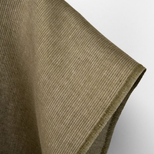Tissu de lin rayé brun mousse – Image 2
