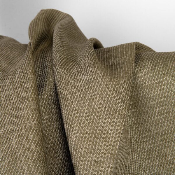 Tissu de lin rayé brun mousse – Image 3