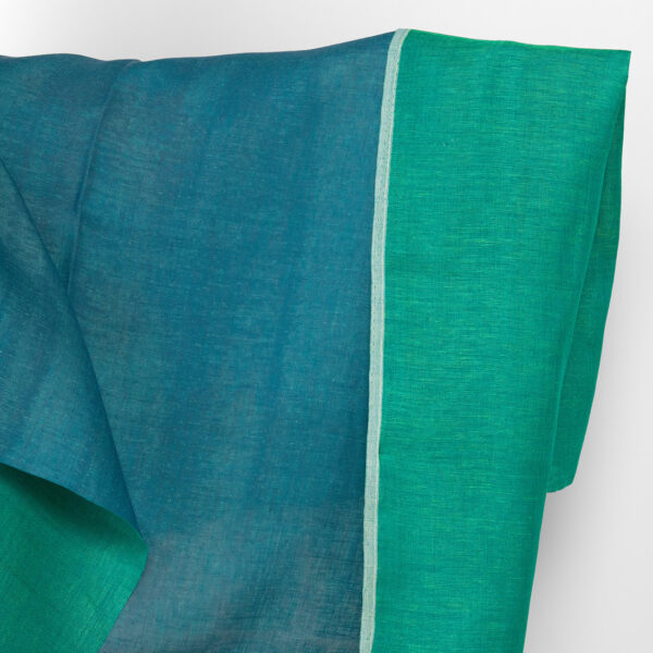 Tissu de lin double face bleu et vert froid
