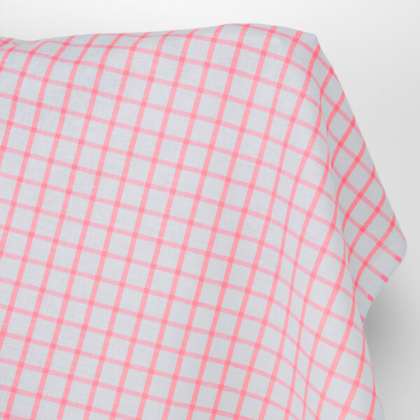 Tissu en lin et coton gris clair à carreaux rouge vif