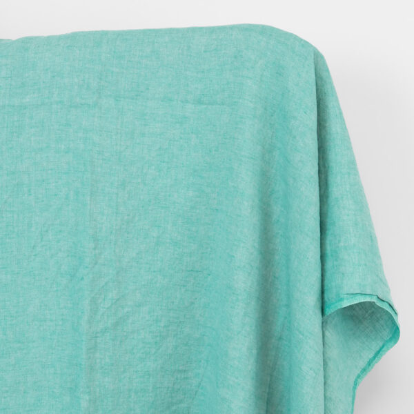 Tissu de lin uni vert turquoise vif, lavé