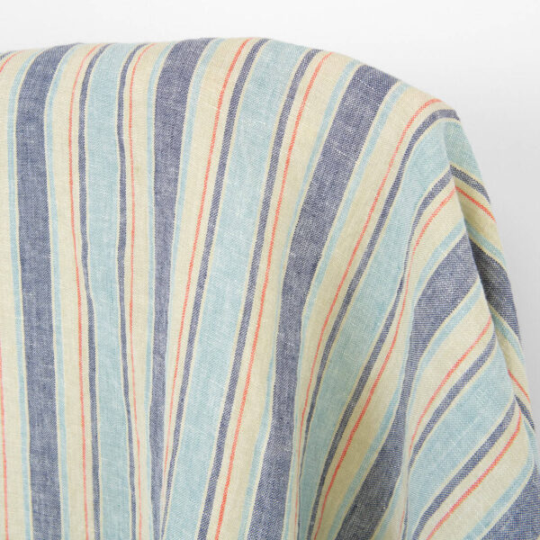 Tissu de lin vanille à rayures bleues, lavé – Image 2
