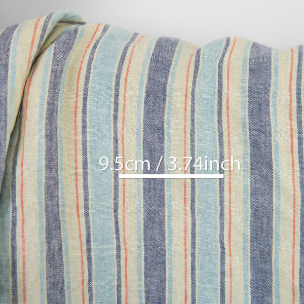 Tissu de lin vanille à rayures bleues, lavé – Image 4