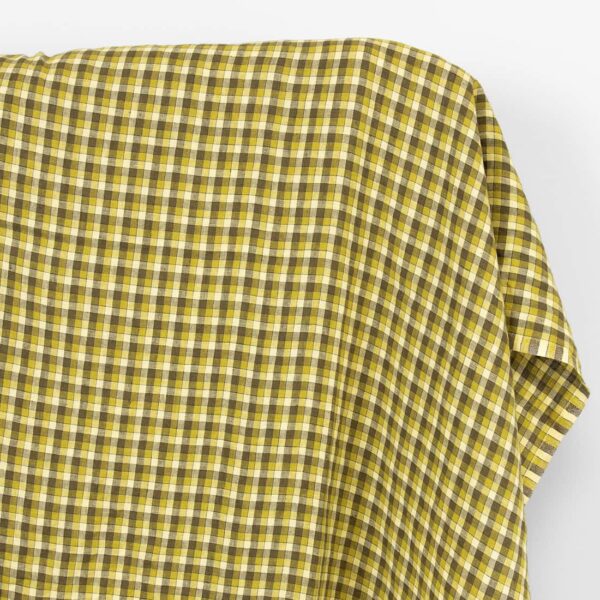 Tissu de lin jaune vert à carreaux, lavé
