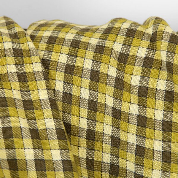 Tissu de lin jaune vert à carreaux, lavé – Image 2