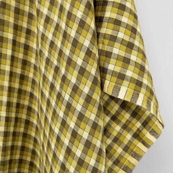 Tissu de lin jaune vert à carreaux, lavé – Image 3