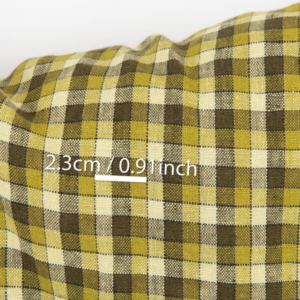 Tissu de lin jaune vert à carreaux, lavé – Image 4