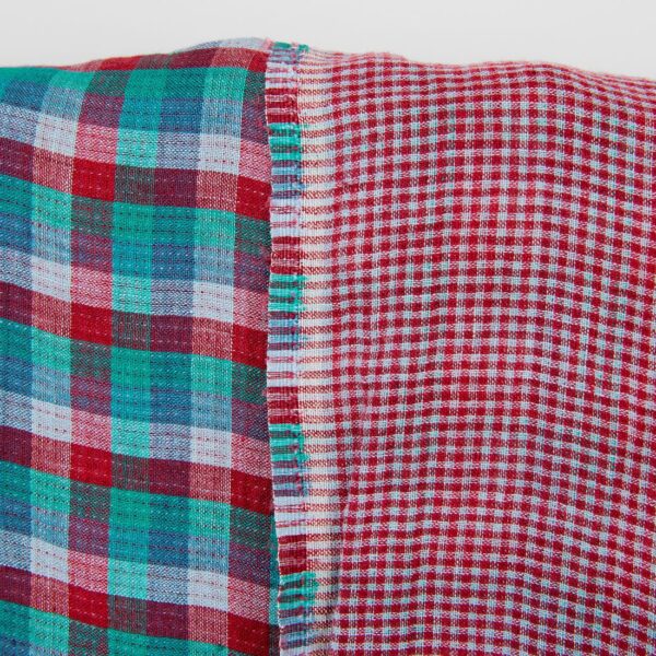 Tissu de lin à carreaux double face rouge vert bleu, lavé – Image 2