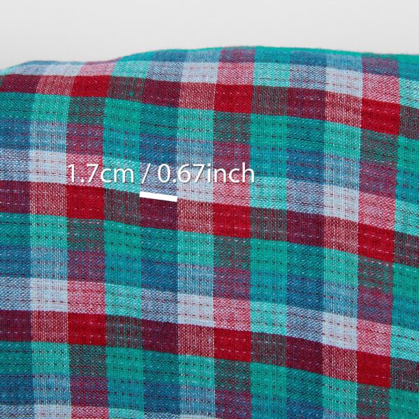 Tissu de lin à carreaux double face rouge vert bleu, lavé – Image 5