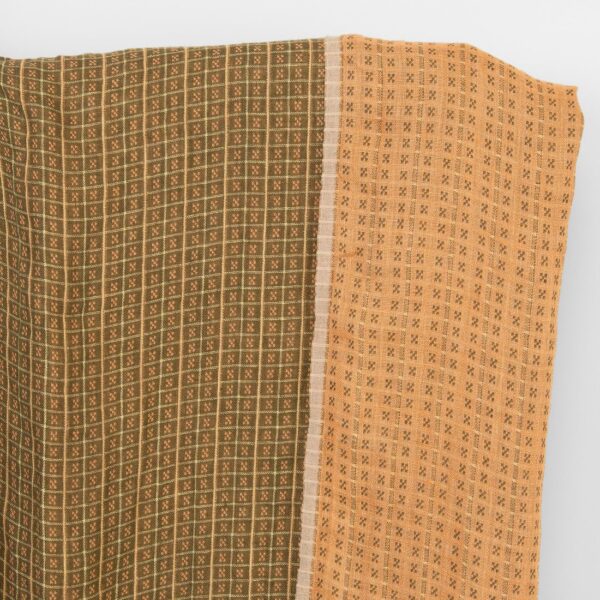 Tissu de lin double face à carreaux marron et argile, lavé