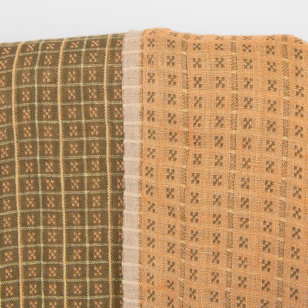 Tissu de lin double face à carreaux marron et argile, lavé – Image 2