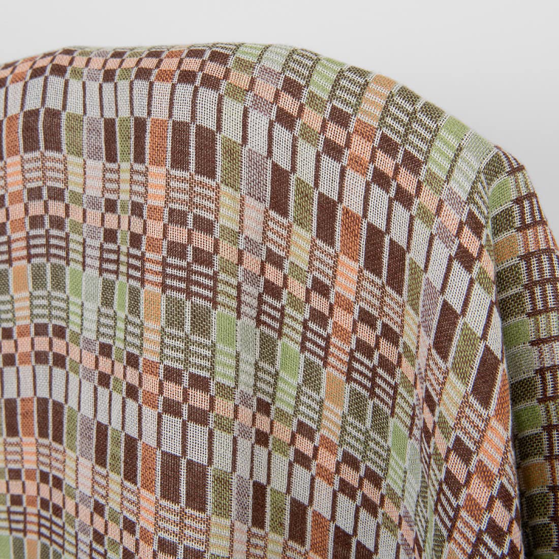 Tissu de lin coton multicolore à carreaux marron vert, lavé 2 Tissu de lin coton multicolore à carreaux marron vert, lavé – Image 2