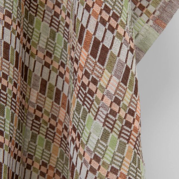Tissu de lin coton multicolore à carreaux marron vert, lavé – Image 3