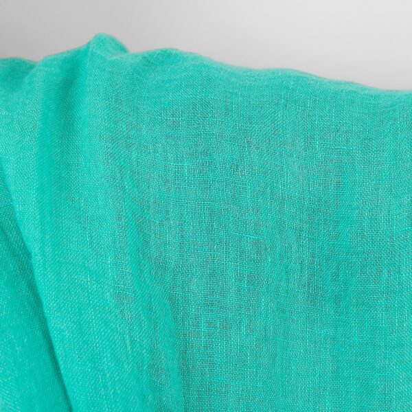 Tissu de lin transparent vert turquoise vif, lavé – Image 3