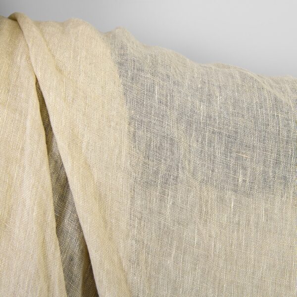 Tissu de lin transparent jaune crème clair, lavé – Image 5