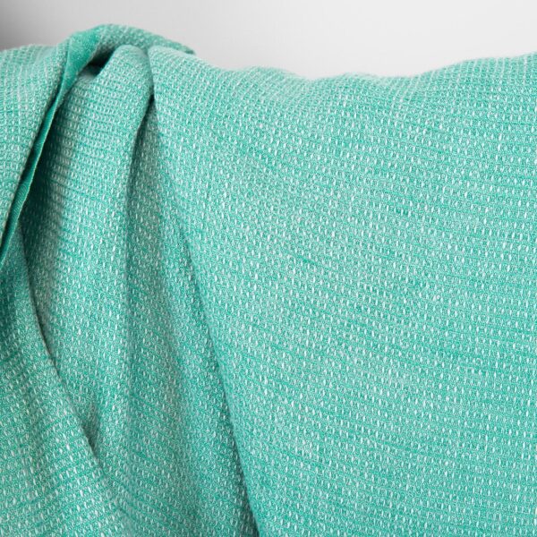Tissu de lin gaufré vert turquoise vif, lavé – Image 3