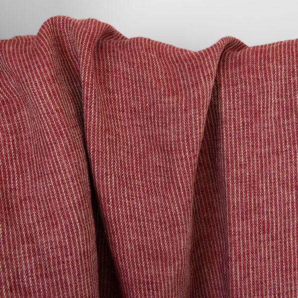 Tissu de lin rouge vin rayé, lavé – Image 3