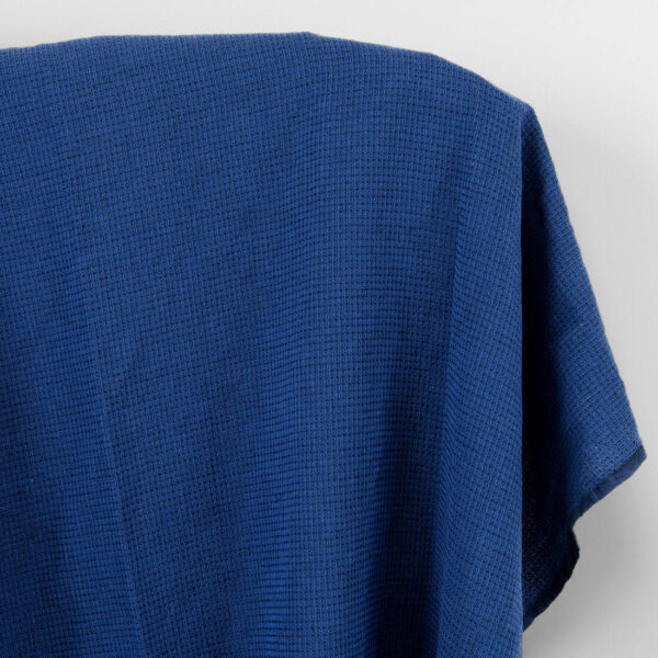 Tissu de lin coton laine gaufré bleu foncé et noir, lavé