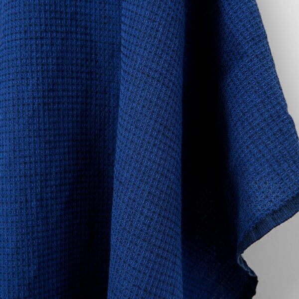 Tissu de lin coton laine gaufré bleu foncé et noir, lavé – Image 2
