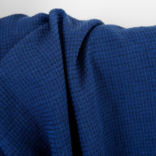 Tissu de lin coton laine gaufré bleu foncé et noir, lavé – Image 3
