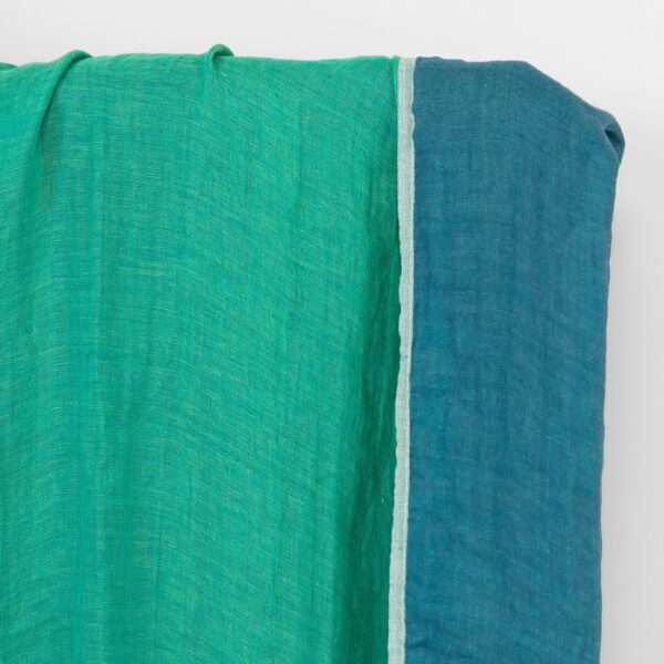 Tissu de lin double face bleu et vert froid, lavé