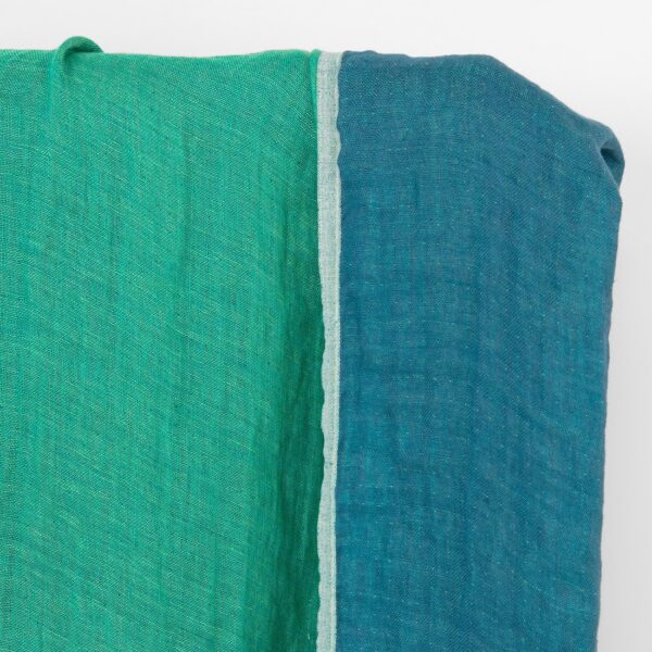 Tissu de lin double face bleu et vert froid, lavé – Image 2